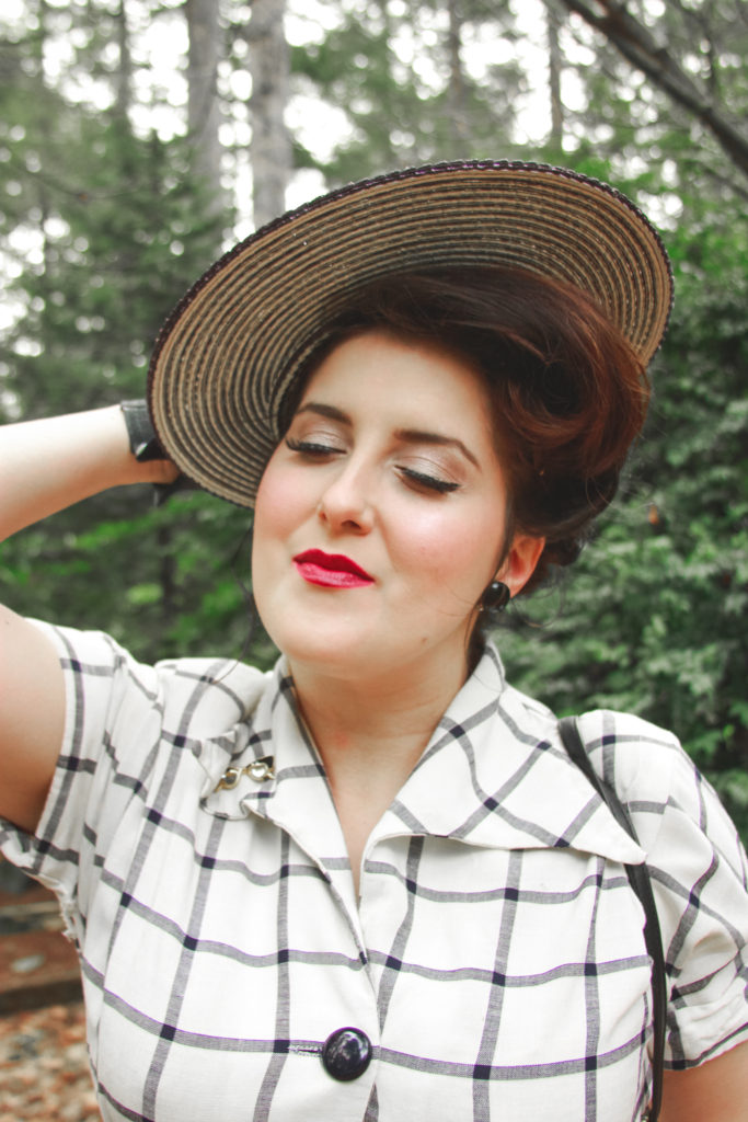 1940’s vintage hat, windowpane check vintage dress, and facing fears ...